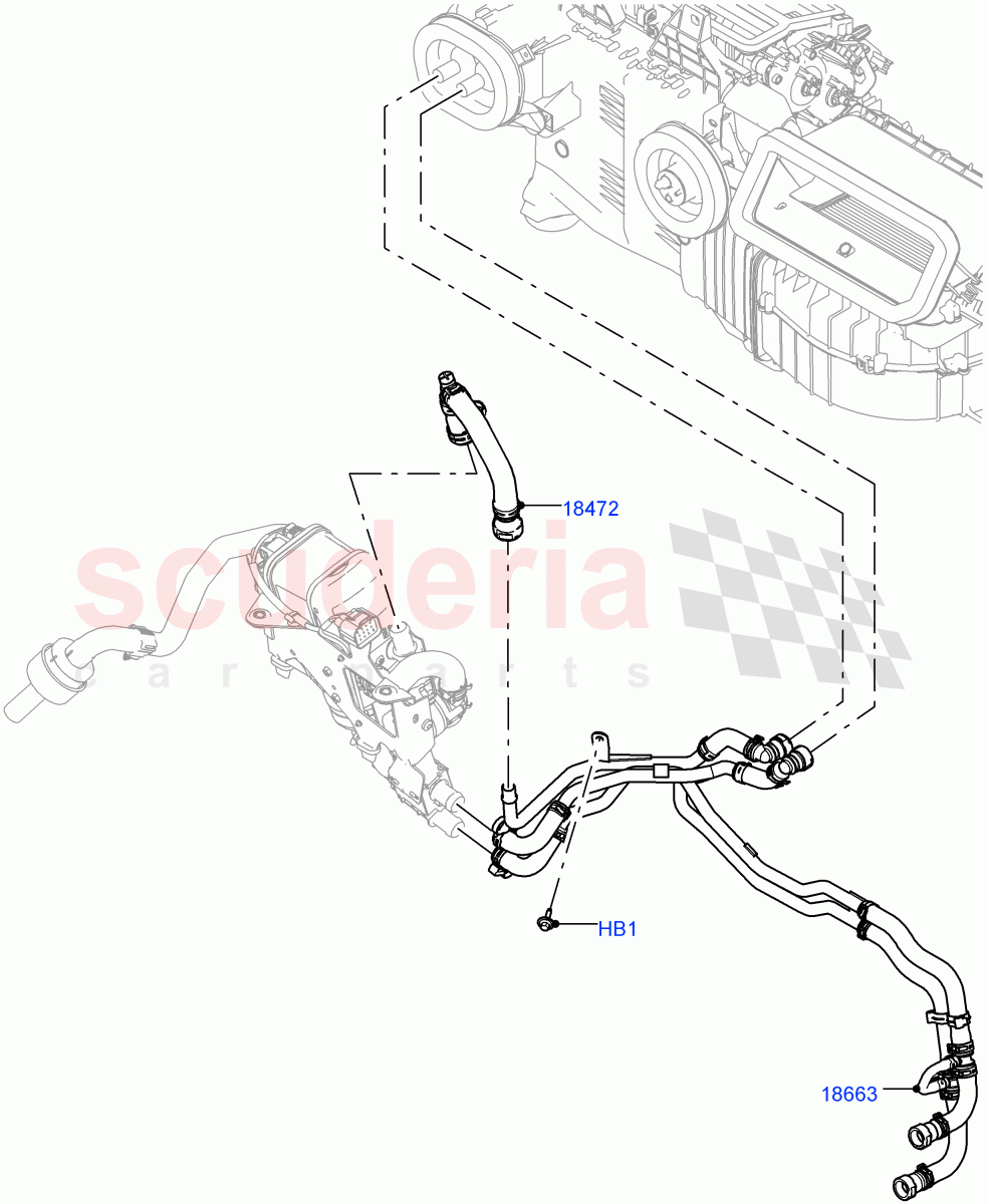 Heater Hoses (Front) (2.0L I4 DSL HIGH DOHC AJ200, With Fuel Fired Heater, Premium Air Conditioning-Front/Rear, Park Heating With Remote Control, With Front Comfort Air Con (IHKA)) ((V) FROMJA000001) of Land Rover Land Rover Range Rover Sport (2014+) [2.0 Turbo Diesel]
