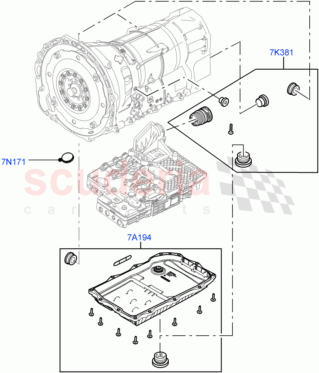 Transmission External Components (3.0L DOHC GDI SC V6 PETROL, 8 Speed Auto Trans ZF 8HP70 4WD, 3.0 V6 D Gen2 Twin Turbo) of Land Rover Land Rover Range Rover Velar (2017+) [3.0 Diesel 24V DOHC TC]