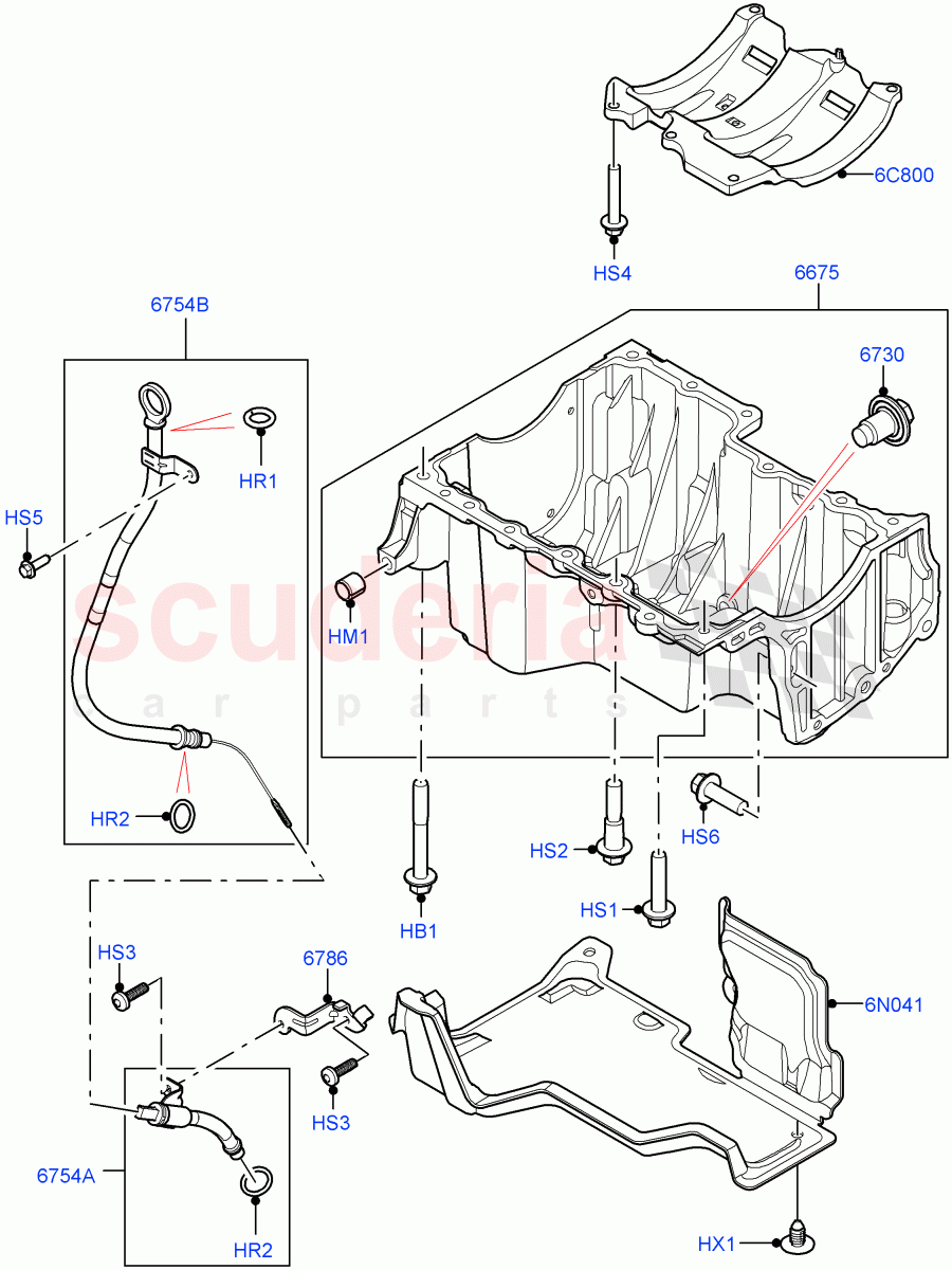 Oil Pan/Oil Level Indicator (1.5L AJ20P3 Petrol High PHEV, Halewood (UK), 1.5L AJ20P3 Petrol High) ((V) FROMLH000001) of Land Rover Land Rover Range Rover Evoque (2019+) [1.5 I3 Turbo Petrol AJ20P3]
