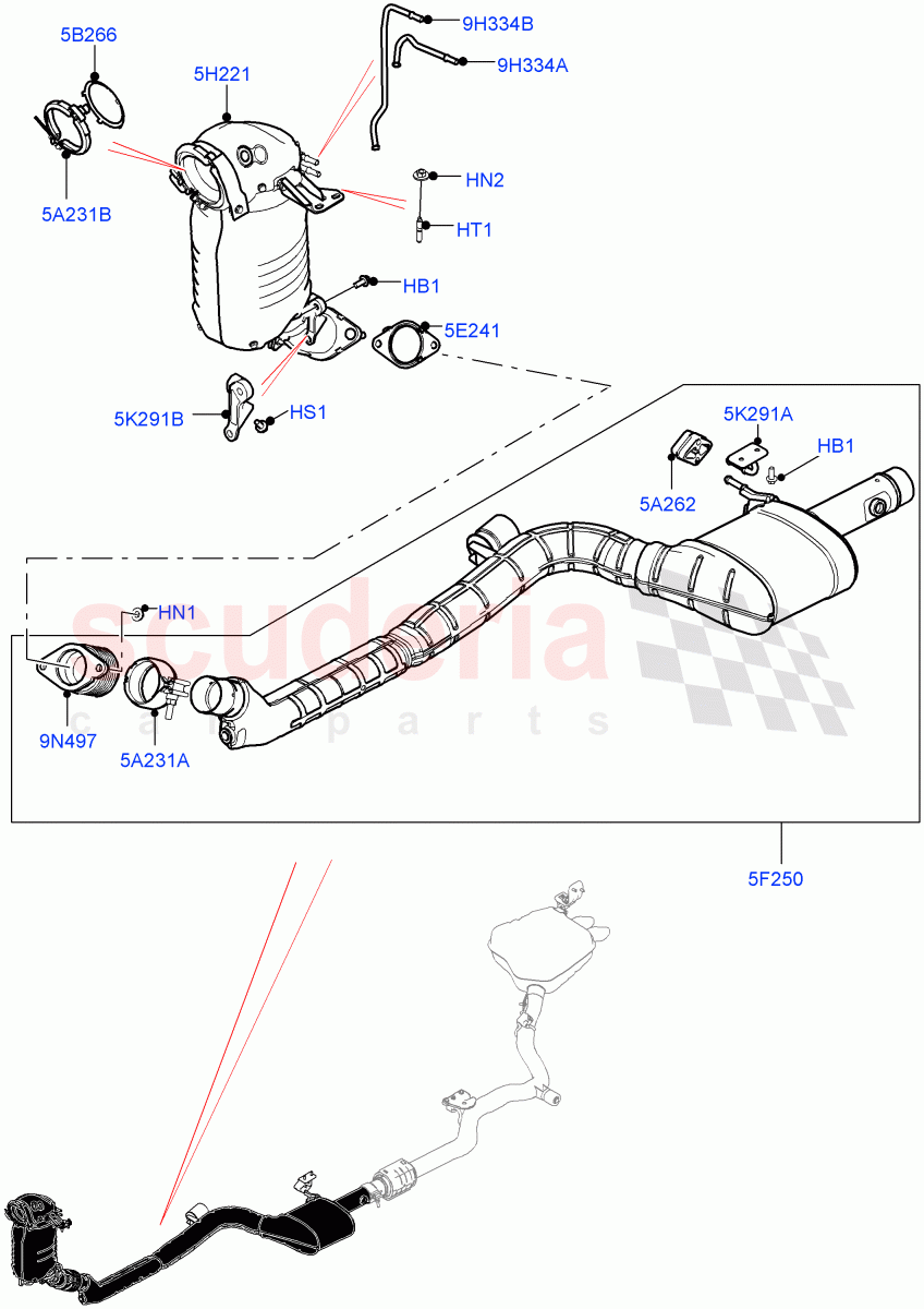 Front Exhaust System (Nitra Plant Build) (2.0L I4 DSL HIGH DOHC AJ200, EU6 + DPF Emissions, 2.0L I4 DSL MID DOHC AJ200, EU6D Diesel + DPF Emissions) ((V) FROMK2000001) of Land Rover Land Rover Discovery 5 (2017+) [2.0 Turbo Diesel]
