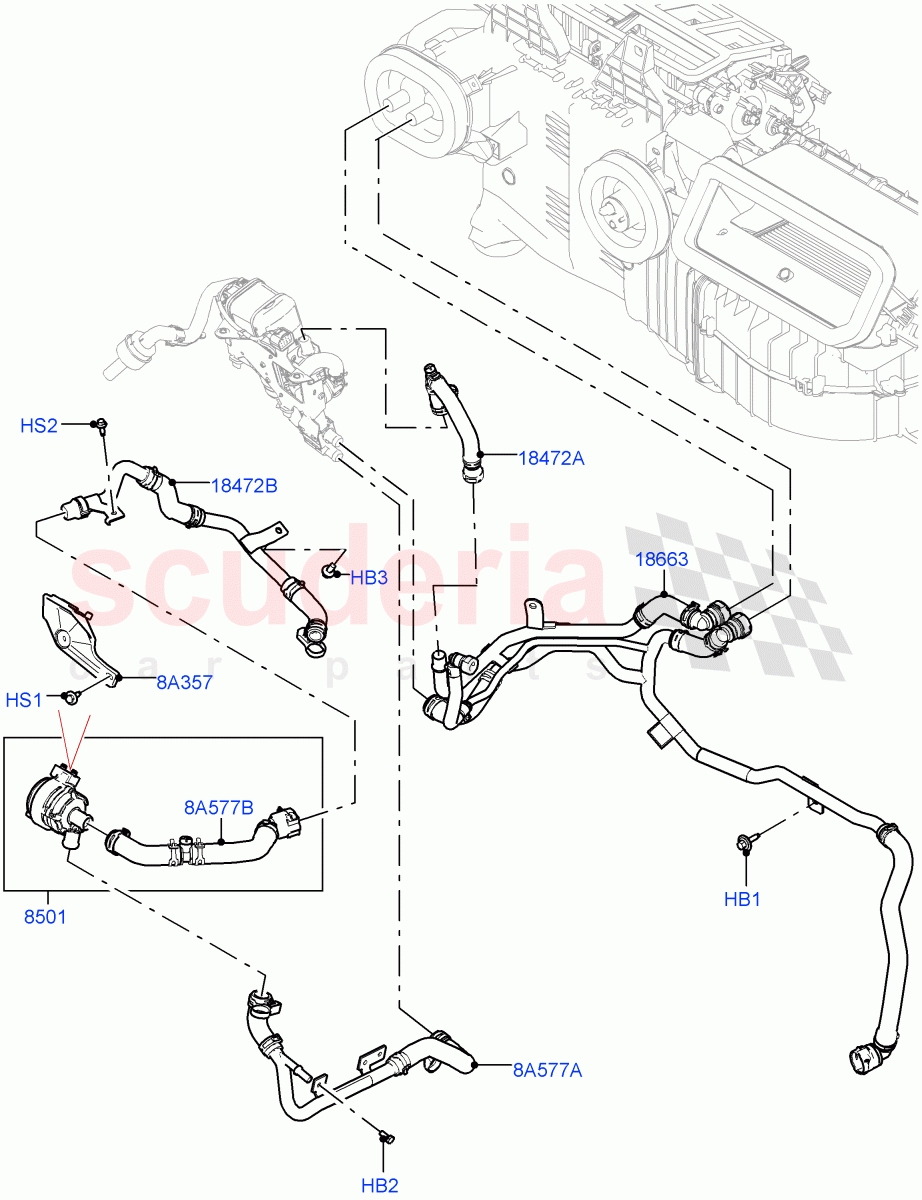 Heater Hoses (Nitra Plant Build) (3.0L AJ20P6 Petrol High, Fuel Heater W/Pk Heat With Remote, With Air Conditioning - Front/Rear, Fuel Fired Heater With Park Heat, With Front Comfort Air Con (IHKA)) ((V) FROMM2000001) of Land Rover Land Rover Discovery 5 (2017+) [3.0 I6 Turbo Petrol AJ20P6]