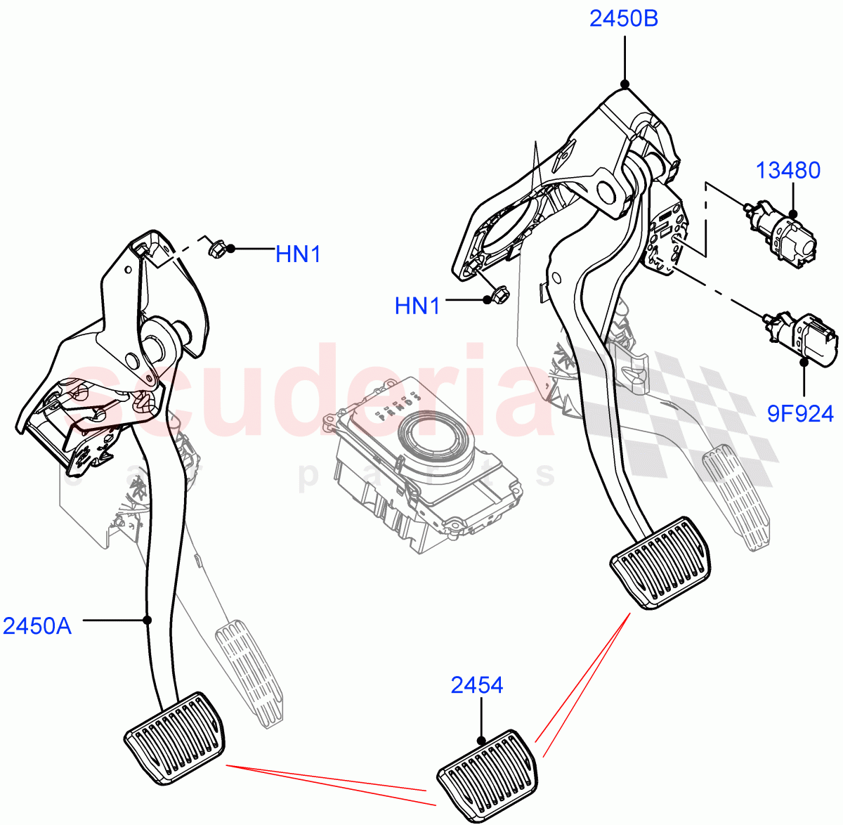 Brake And Clutch Controls (9 Speed Auto AWD, Halewood (UK), Standard Foot Pedal Pad Design, 6 Speed Auto AWF21 AWD) of Land Rover Land Rover Range Rover Evoque (2012-2018) [2.0 Turbo Diesel]