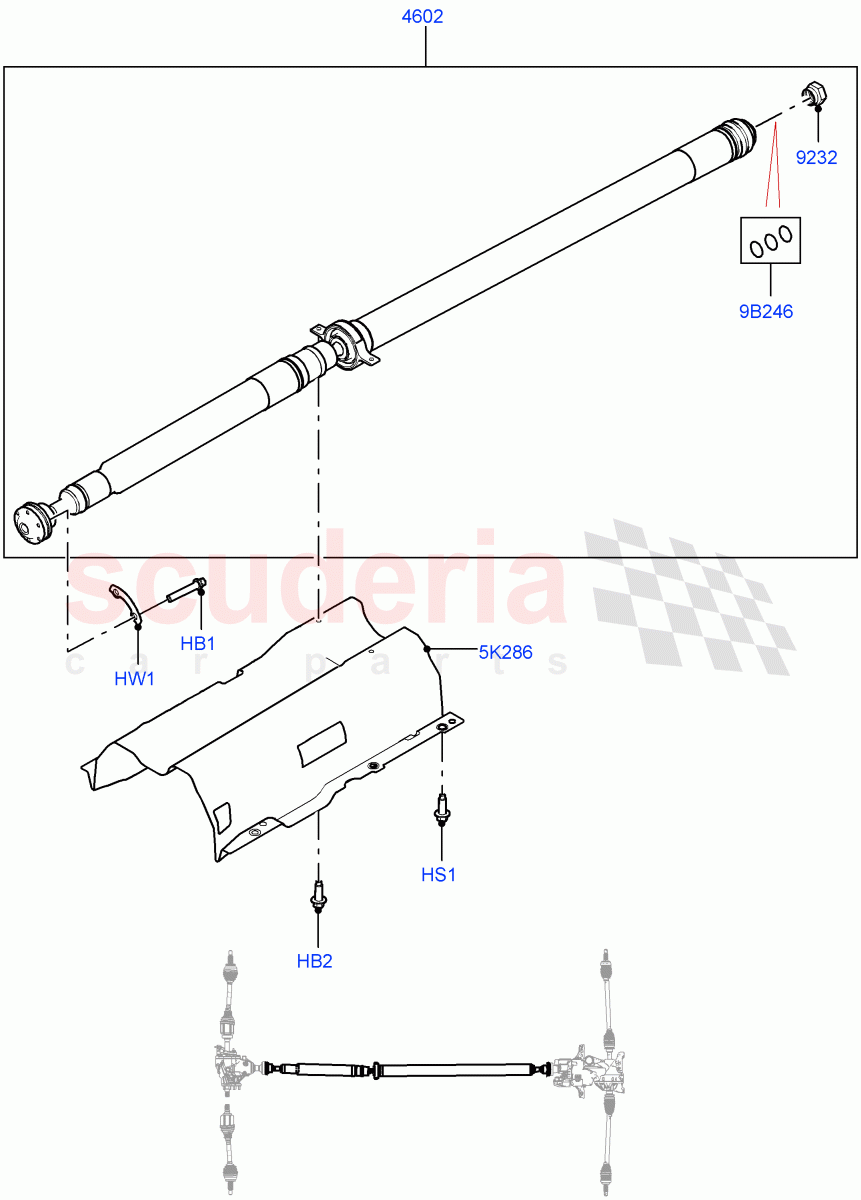 Drive Shaft - Rear Axle Drive (Propshaft) (Itatiaia (Brazil), All Wheel Drive, Electric Engine Battery-MHEV, Less Electric Engine Battery) of Land Rover Land Rover Range Rover Evoque (2019+) [2.0 Turbo Petrol AJ200P]