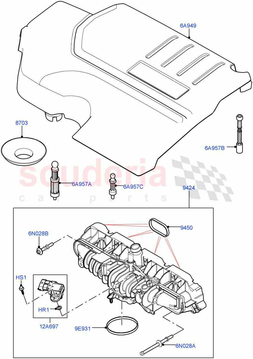 Inlet Manifold (2.0L I4 Mid AJ200 Petrol E100, Itatiaia (Brazil), 2.0L I4 Mid DOHC AJ200 Petrol) ((V) FROMJT000001) of Land Rover Land Rover Range Rover Evoque (2012-2018) [2.0 Turbo Petrol AJ200P]