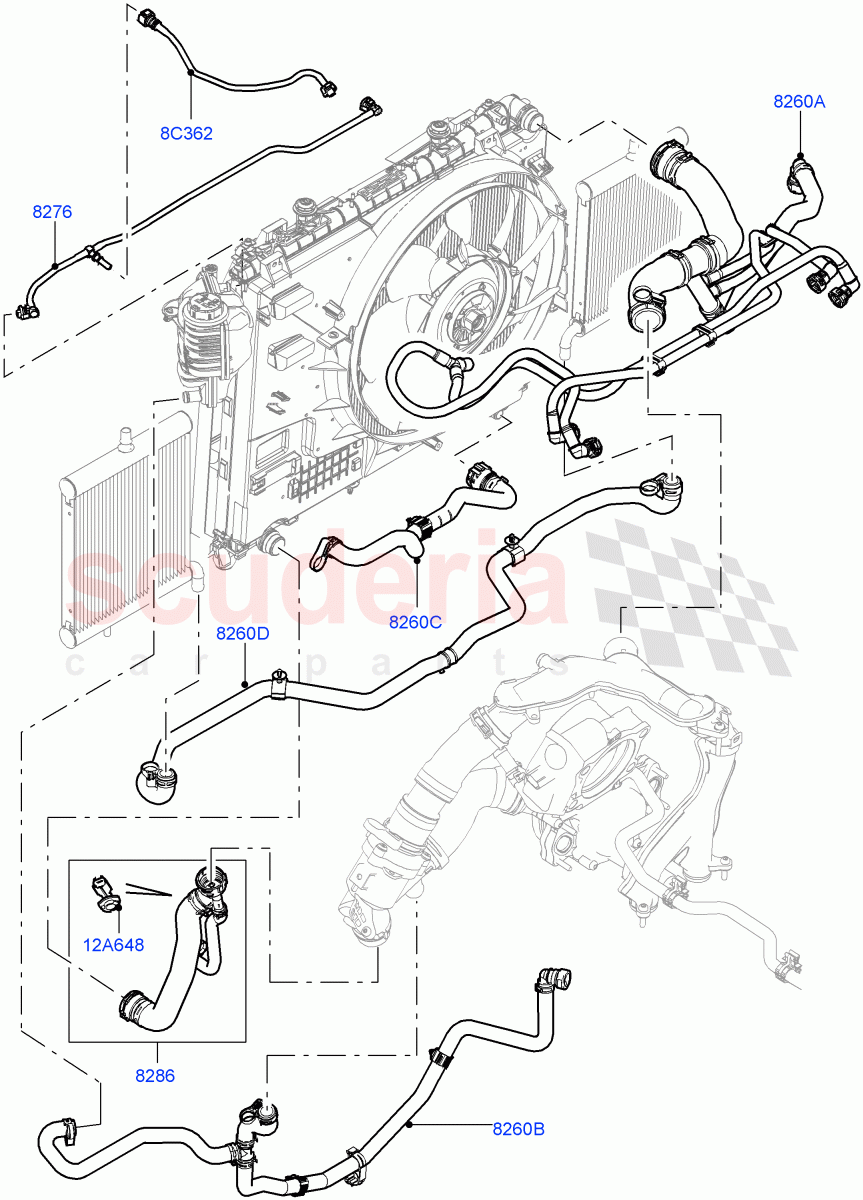Cooling System Pipes And Hoses (5.0L OHC SGDI SC V8 Petrol - AJ133, 5.0 Petrol AJ133 DOHC CDA, 5.0L P AJ133 DOHC CDA S/C Enhanced) ((V) TOJA999999) of Land Rover Land Rover Range Rover (2012-2021) [5.0 OHC SGDI SC V8 Petrol]