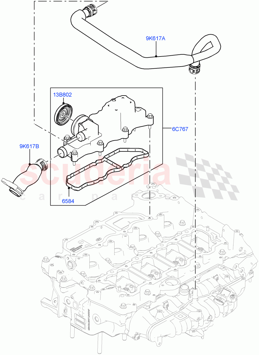 Emission Control - Crankcase (Nitra Plant Build) (2.0L I4 High DOHC AJ200 Petrol, 2.0L AJ200P Hi PHEV) ((V) FROMK2000001) of Land Rover Land Rover Discovery 5 (2017+) [2.0 Turbo Petrol AJ200P]
