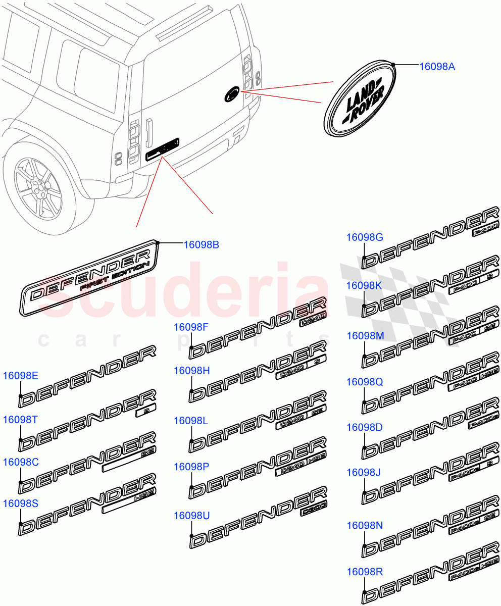 Name Plates (Rear) of Land Rover Land Rover Defender (2020+) [3.0 I6 Turbo Petrol AJ20P6]