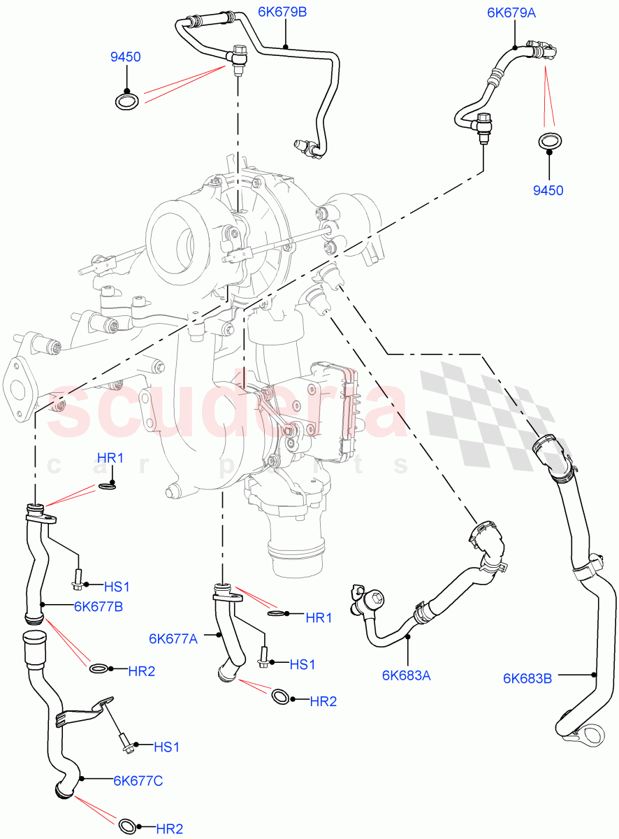 Turbocharger (Lubrication And Cooling, Nitra Plant Build) (2.0L I4 DSL HIGH DOHC AJ200) ((V) FROMK2000001) of Land Rover Land Rover Defender (2020+) [2.0 Turbo Diesel]