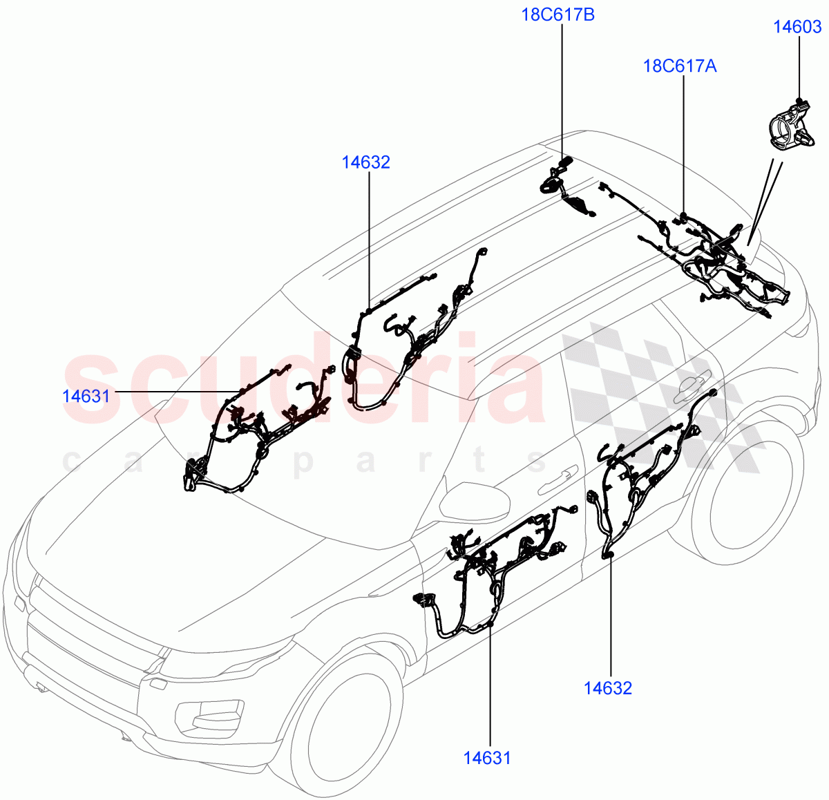 Wiring - Body Closures (Front And Rear Doors) (5 Door, Halewood (UK)) ((V) TOFH999999) of Land Rover Land Rover Range Rover Evoque (2012-2018) [2.2 Single Turbo Diesel]