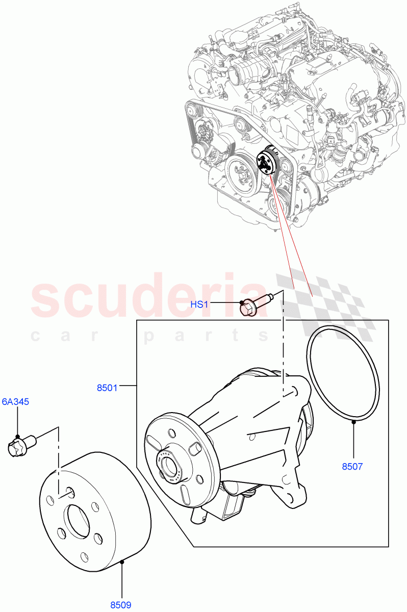 Water Pump (Main Unit) (3.0 V6 D Gen2 Twin Turbo) of Land Rover Land Rover Range Rover Velar (2017+) [3.0 Diesel 24V DOHC TC]