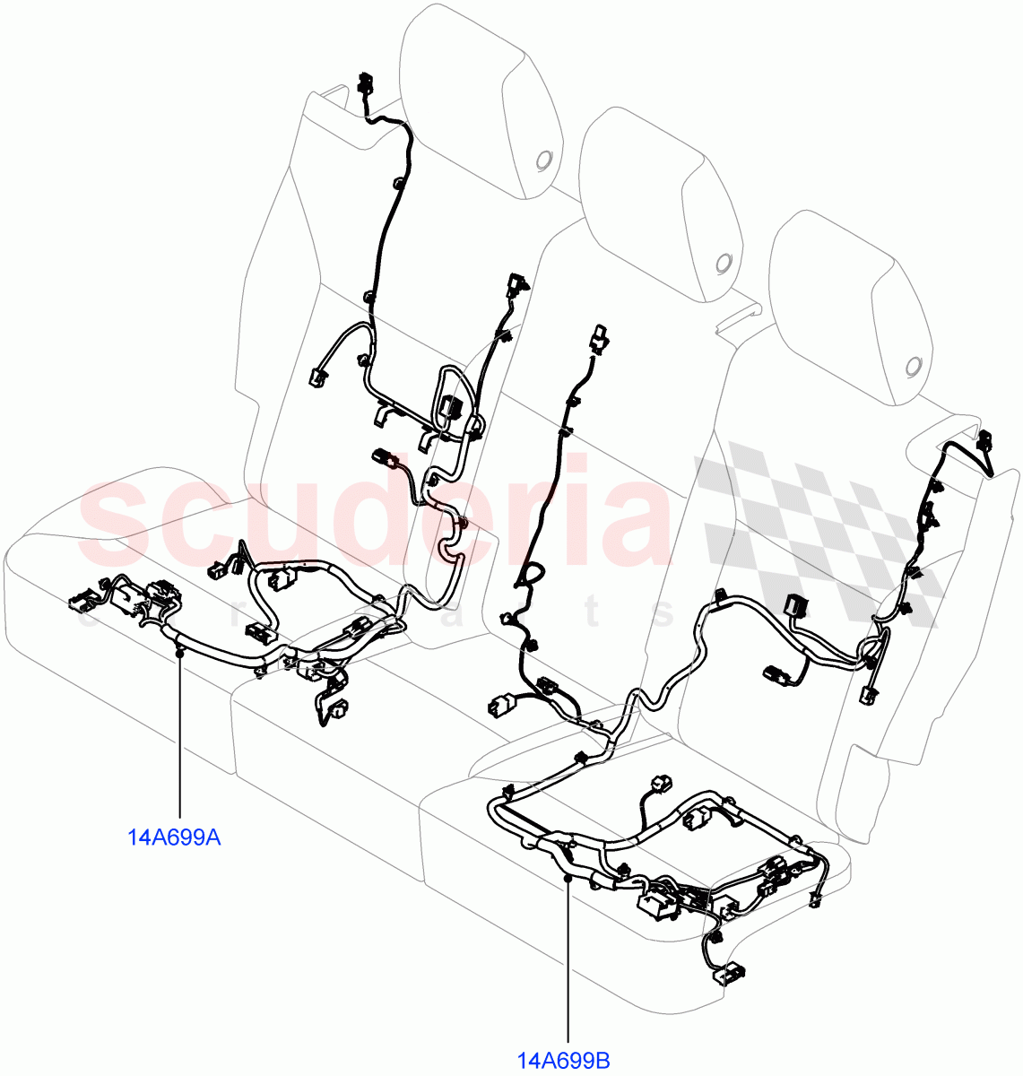Wiring - Seats (2nd Row, Nitra Plant Build, Rear Seats) ((V) FROMK2000001) of Land Rover Land Rover Discovery 5 (2017+) [3.0 Diesel 24V DOHC TC]