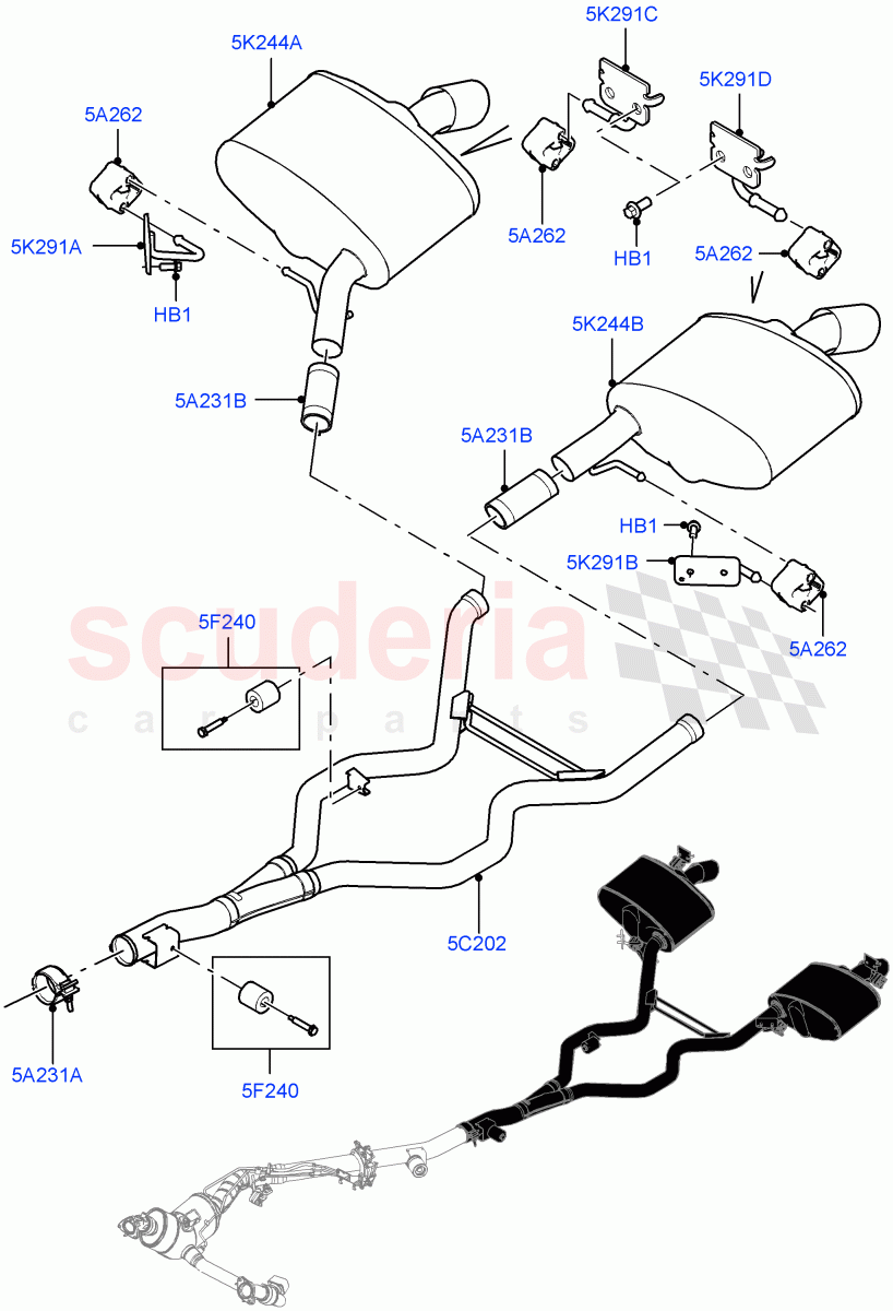 Exhaust System (Rear, Muffler) (4.4L DOHC DITC V8 Diesel) ((V) FROMGA000001, (V) TOHA999999) of Land Rover Land Rover Range Rover Sport (2014+) [4.4 DOHC Diesel V8 DITC]