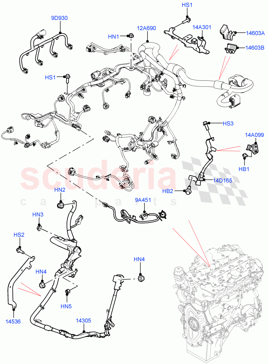 Engine Harness (2.0L I4 Mid DOHC AJ200 Petrol) ((V) FROMMA000001) of Land Rover Land Rover Range Rover Velar (2017+) [2.0 Turbo Diesel AJ21D4]