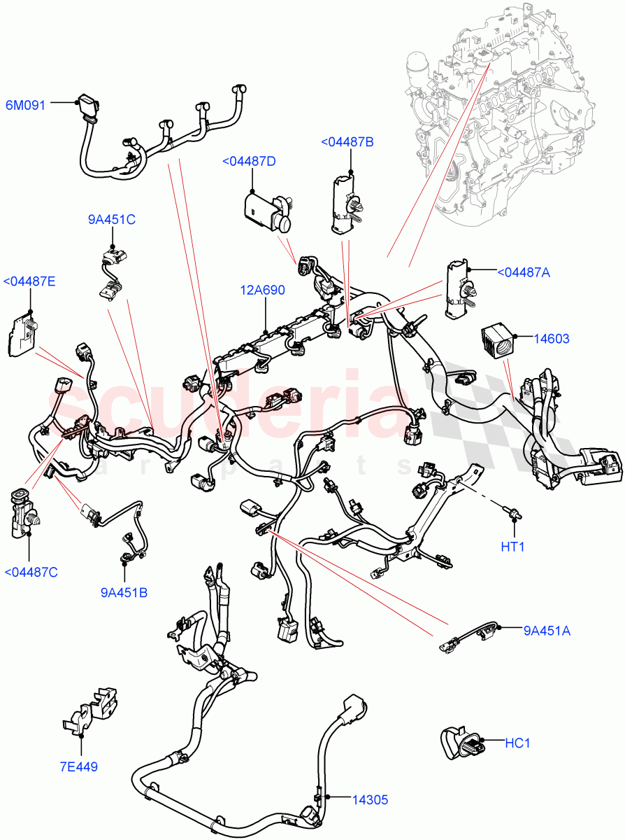 Engine Harness (Solihull Plant Build) (2.0L I4 DSL MID DOHC AJ200, 2.0L I4 DSL HIGH DOHC AJ200) ((V) FROMHA000001) of Land Rover Land Rover Discovery 5 (2017+) [2.0 Turbo Diesel]