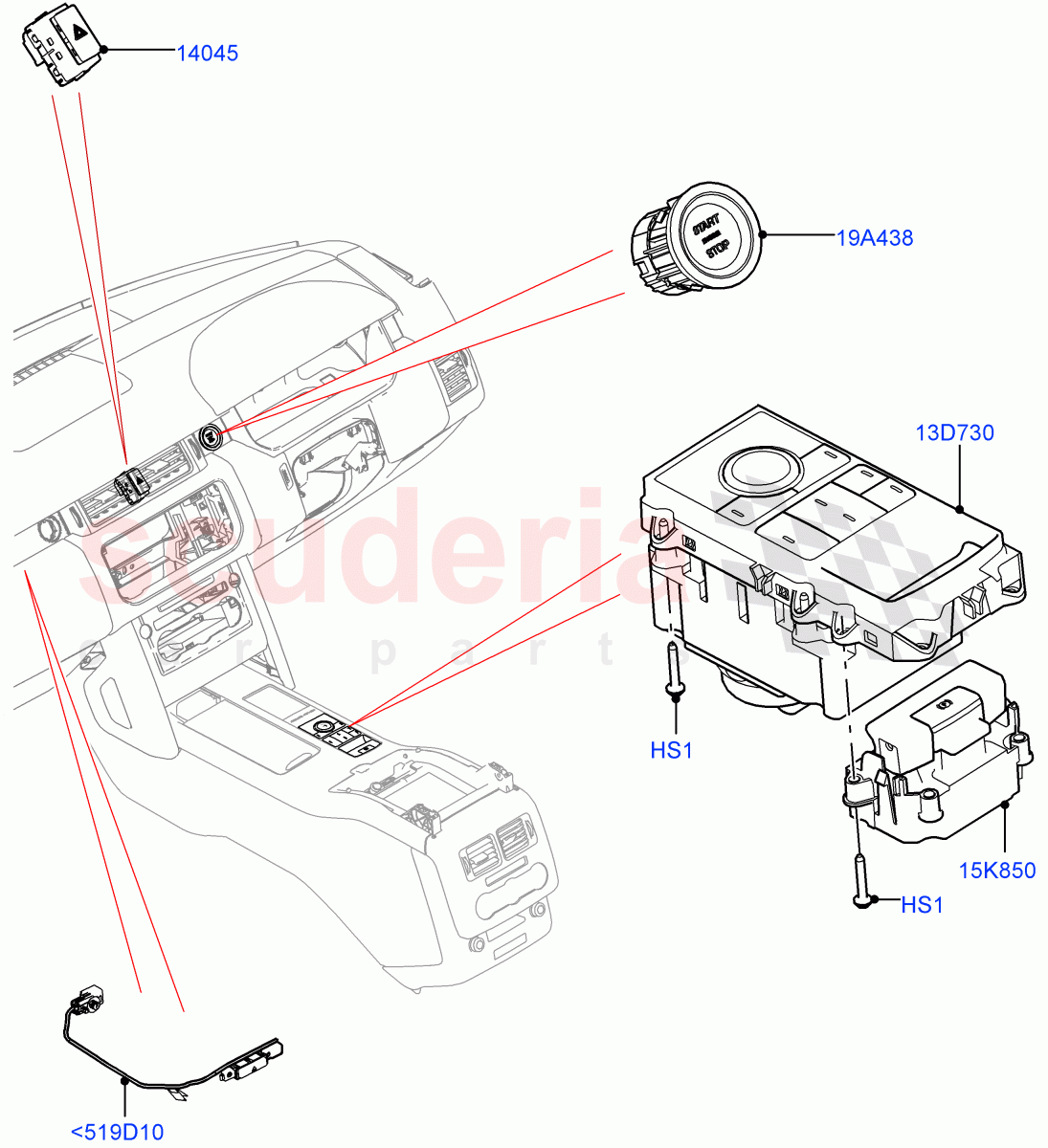 Switches (Console) ((V) FROMJA000001) of Land Rover Land Rover Range Rover (2012-2021) [2.0 Turbo Petrol GTDI]