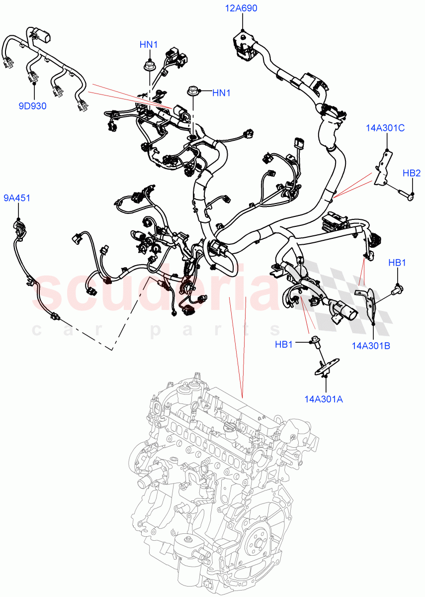 Electrical Wiring - Engine And Dash (Engine) (2.0L I4 High DOHC AJ200 Petrol, Halewood (UK), 2.0L I4 Mid DOHC AJ200 Petrol) ((V) FROMJH000001) of Land Rover Land Rover Range Rover Evoque (2012-2018) [2.0 Turbo Diesel]