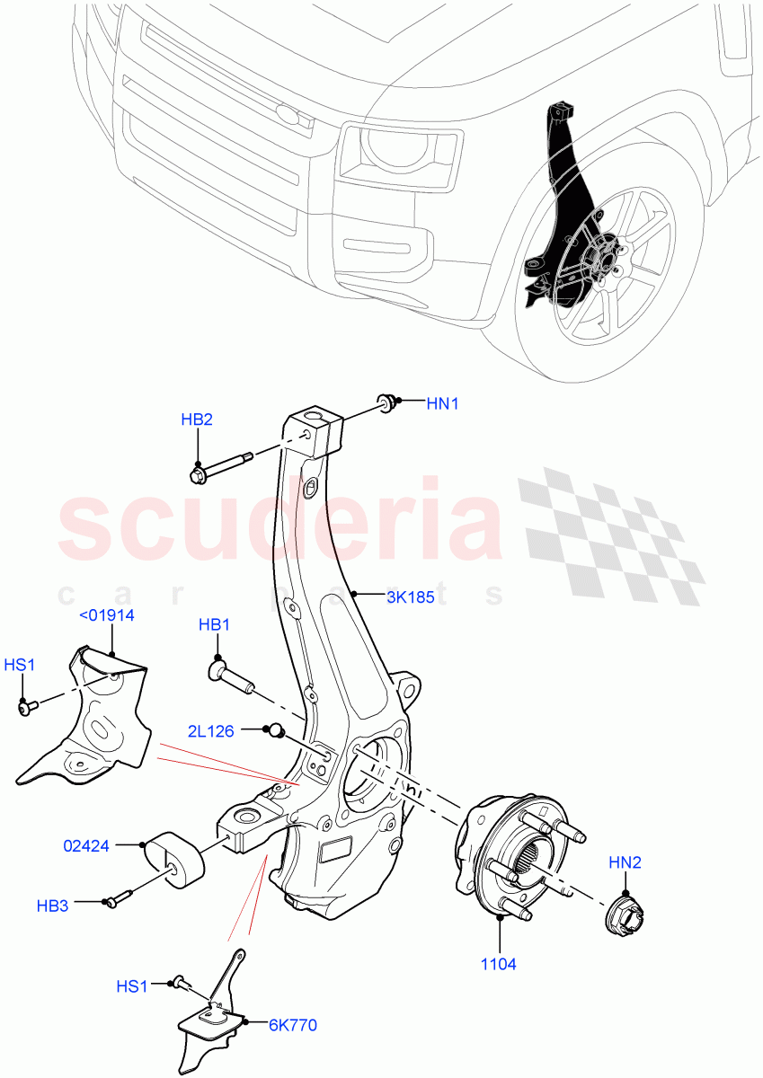Front Knuckle And Hub (Disc And Caliper Size-Frt 18/RR 18, Disc And Caliper Size-Frt 19/RR 19) ((V) TOL2999999) of Land Rover Land Rover Defender (2020+) [5.0 OHC SGDI SC V8 Petrol]