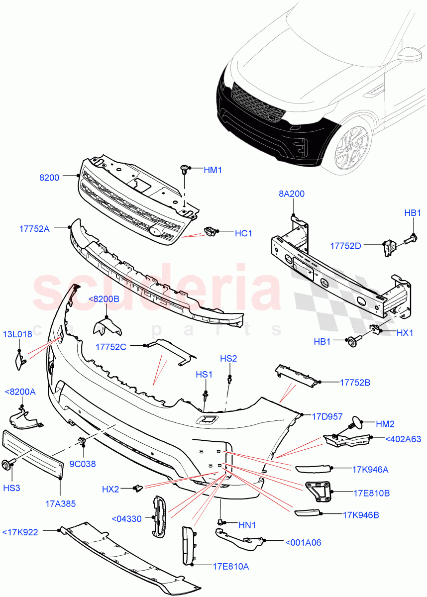 Radiator Grille And Front Bumper (Solihull Plant Build) (Black Front Bumper) ((V) FROMHA000001) of Land Rover Land Rover Discovery 5 (2017+) [3.0 I6 Turbo Diesel AJ20D6]