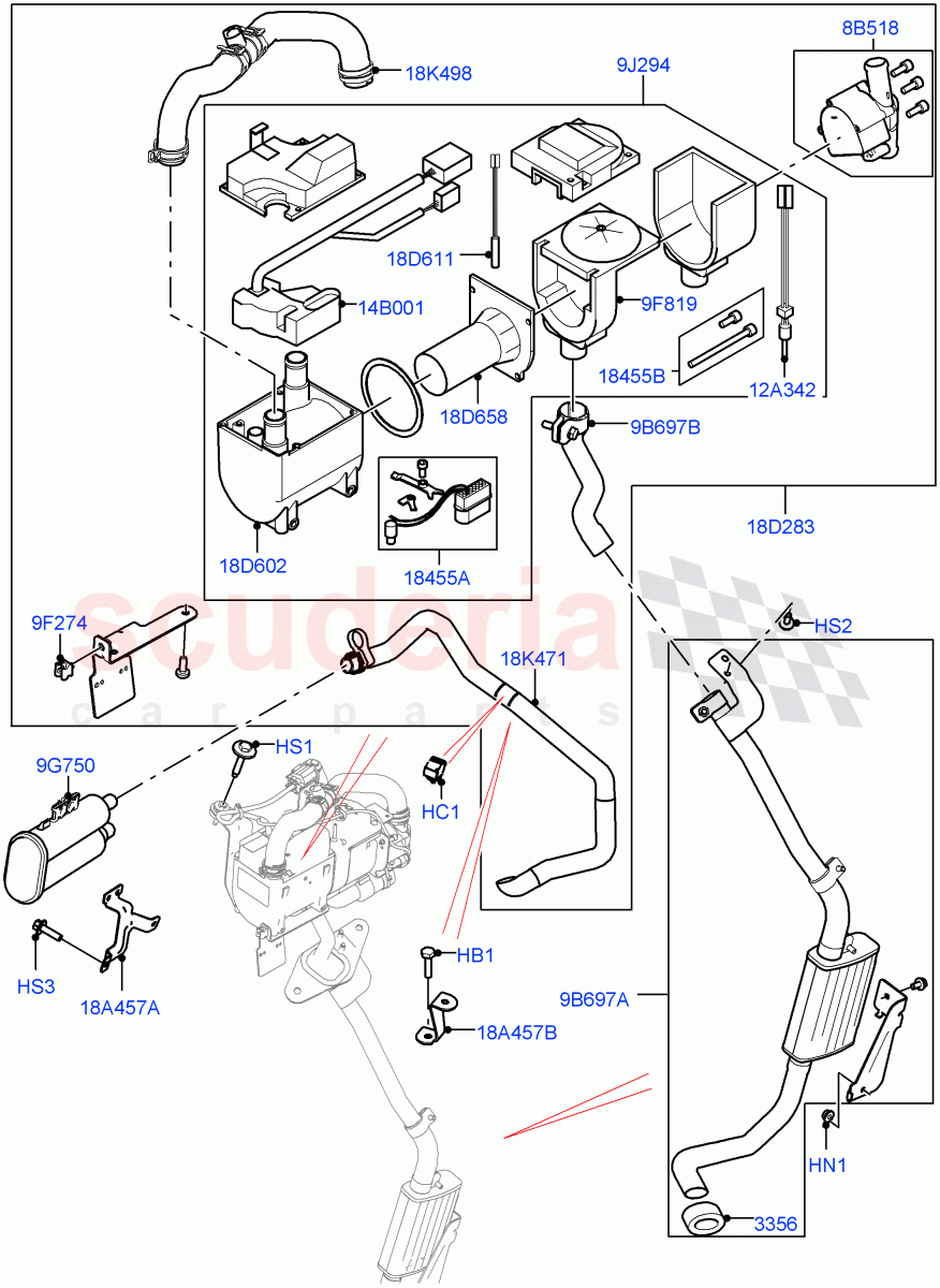 Auxiliary Fuel Fired Pre-Heater (Heater Components) (3.0L DOHC GDI SC V6 PETROL, Less Auxiliary Coolant Pumps, With Fuel Fired Heater, 5.0L OHC SGDI SC V8 Petrol - AJ133) ((V) TOHA999999) of Land Rover Land Rover Range Rover Sport (2014+) [2.0 Turbo Petrol GTDI]