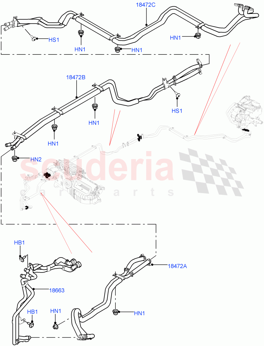 Heater Hoses (Solihull Plant Build) (With Air Conditioning - Front/Rear) ((V) FROMHA000001, (V) TOJA999999) of Land Rover Land Rover Discovery 5 (2017+) [2.0 Turbo Petrol AJ200P]