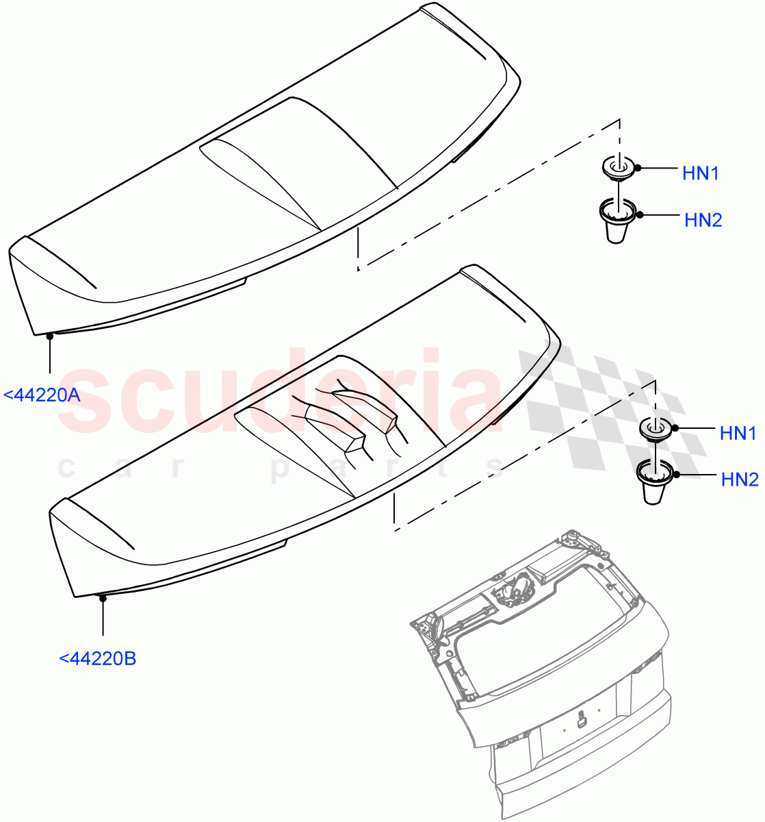 Spoiler And Related Parts (3 Door, Halewood (UK), 5 Door) ((V) FROMJH000001) of Land Rover Land Rover Range Rover Evoque (2012-2018) [2.0 Turbo Diesel]