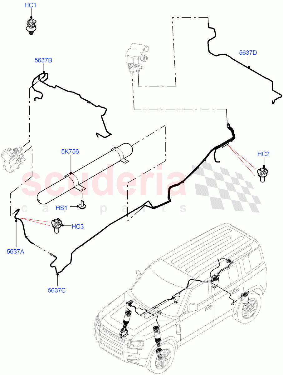 Air Suspension Compressor And Lines (Air Suspension Lines) (Standard Wheelbase, With Four Corner Air Suspension, Long Wheelbase) of Land Rover Land Rover Defender (2020+) [3.0 I6 Turbo Petrol AJ20P6]