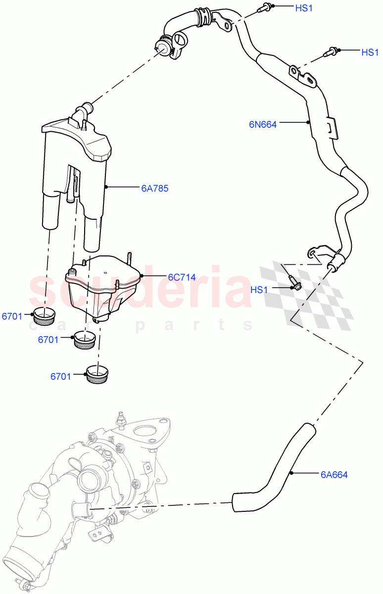 Emission Control - Crankcase (Nitra Plant Build, Engine Ventilation) (3.0 V6 D Gen2 Twin Turbo) ((V) FROMK2000001) of Land Rover Land Rover Discovery 5 (2017+) [3.0 Diesel 24V DOHC TC]