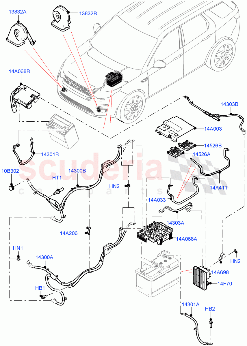 Battery Cables And Horn (Halewood (UK)) ((V) FROMLH000001) of Land Rover Land Rover Discovery Sport (2015+) [2.0 Turbo Petrol GTDI]