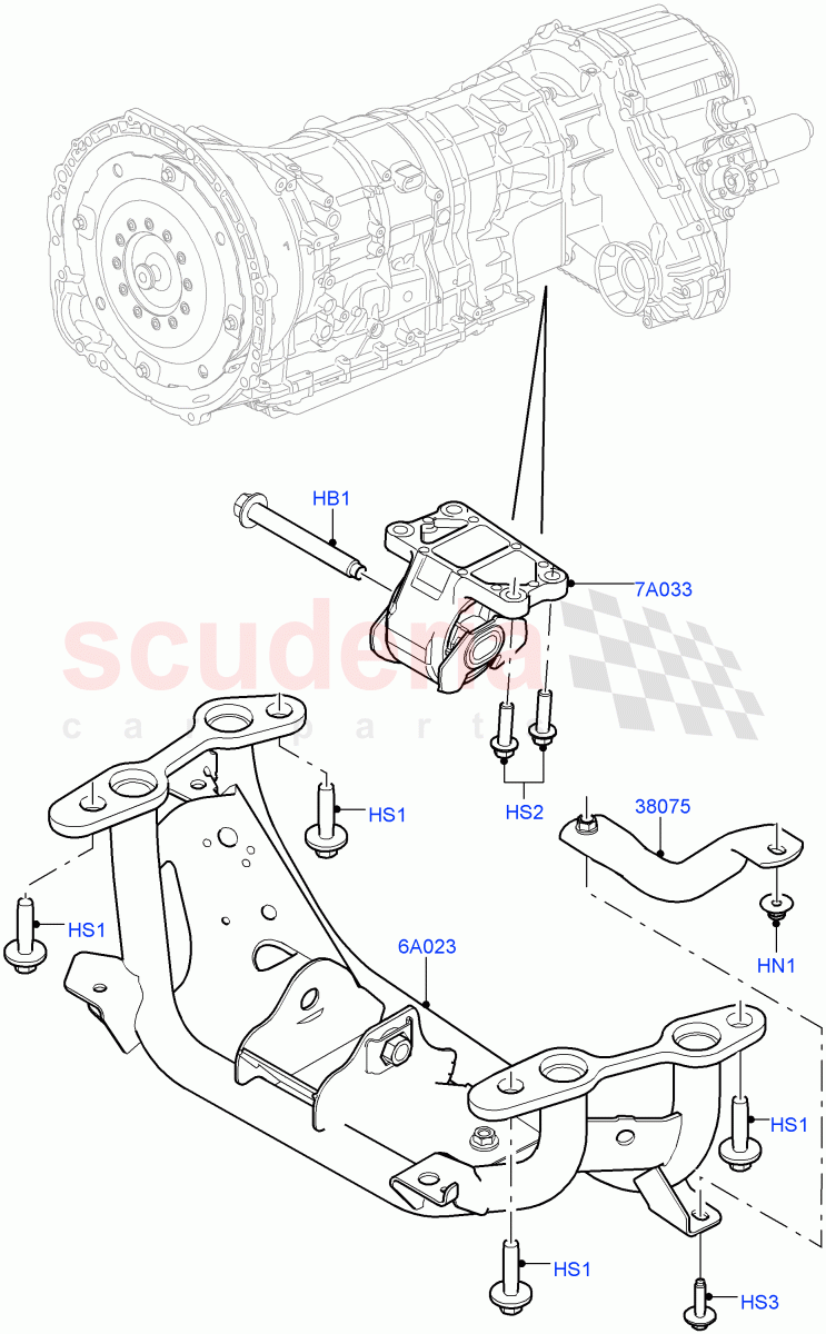 Transmission Mounting (5.0L P AJ133 DOHC CDA S/C Enhanced, 5.0 Petrol AJ133 DOHC CDA) ((V) FROMJA000001) of Land Rover Land Rover Range Rover (2012-2021) [3.0 Diesel 24V DOHC TC]