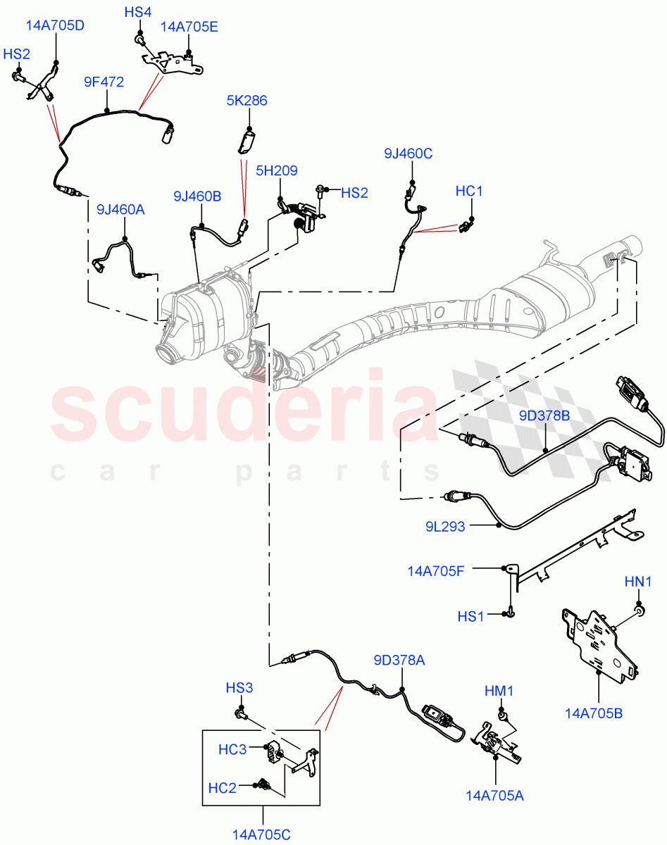 Exhaust Sensors And Modules (Nitra Plant Build) (3.0L AJ20D6 Diesel High, Short Wheelbase, J-WLTP Emission, ULEV 125 Emission, EU6D - Final (Diesel) Emission) ((V) FROMM2000001) of Land Rover Land Rover Defender (2020+) [3.0 I6 Turbo Diesel AJ20D6]
