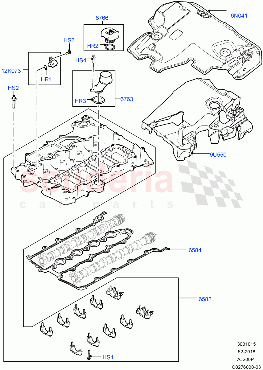 Cylinder Head Cover (2.0L I4 Mid DOHC AJ200 Petrol, 2.0L I4 High DOHC AJ200 Petrol, 2.0L AJ200P Hi PHEV) of Land Rover Land Rover Range Rover Velar (2017+) [2.0 Turbo Petrol AJ200P]