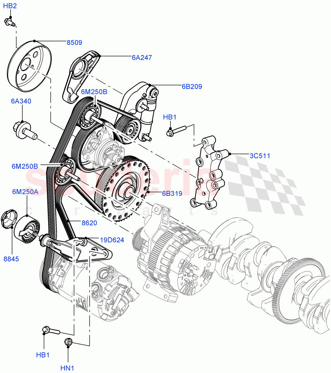 Pulleys And Drive Belts (2.0L 16V TIVCT T/C Gen2 Petrol, Halewood (UK), 2.0L 16V TIVCT T/C 240PS Petrol) of Land Rover Land Rover Range Rover Evoque (2012-2018) [2.0 Turbo Petrol GTDI]