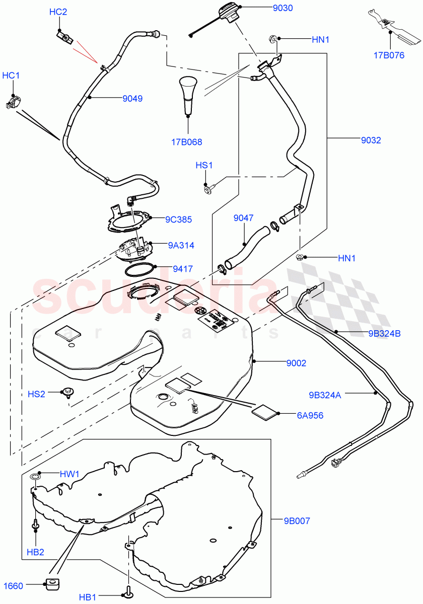 Fuel Tank & Related Parts (4.4L DOHC DITC V8 Diesel) of Land Rover Land Rover Range Rover (2012-2021) [4.4 DOHC Diesel V8 DITC]