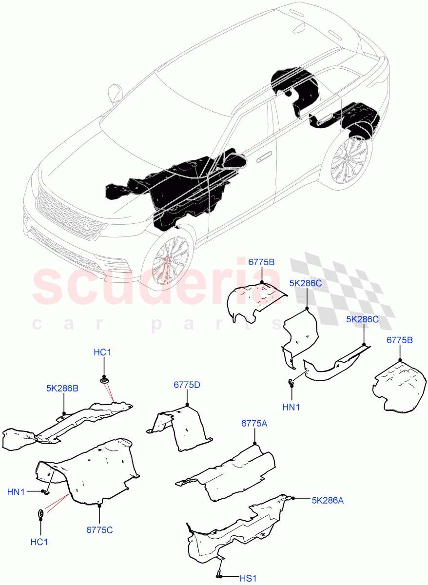Splash And Heat Shields (Middle And Rear Section) of Land Rover Land Rover Range Rover Velar (2017+) [2.0 Turbo Petrol AJ200P]