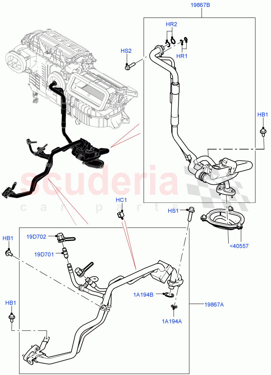Air Conditioning System (2.0L I4 DSL HIGH DOHC AJ200, RHD, 3 Zone Air Conditioning + Chiller, 2.0L I4 High DOHC AJ200 Petrol, 3.0L AJ20P6 Petrol High, 3.0L AJ20D6 Diesel High, 5.0 Petrol AJ133 DOHC CDA, Premium Air Conditioning-Front/Rear, 3 Zone Air Con + Aux Unit) of Land Rover Land Rover Defender (2020+) [3.0 I6 Turbo Petrol AJ20P6]