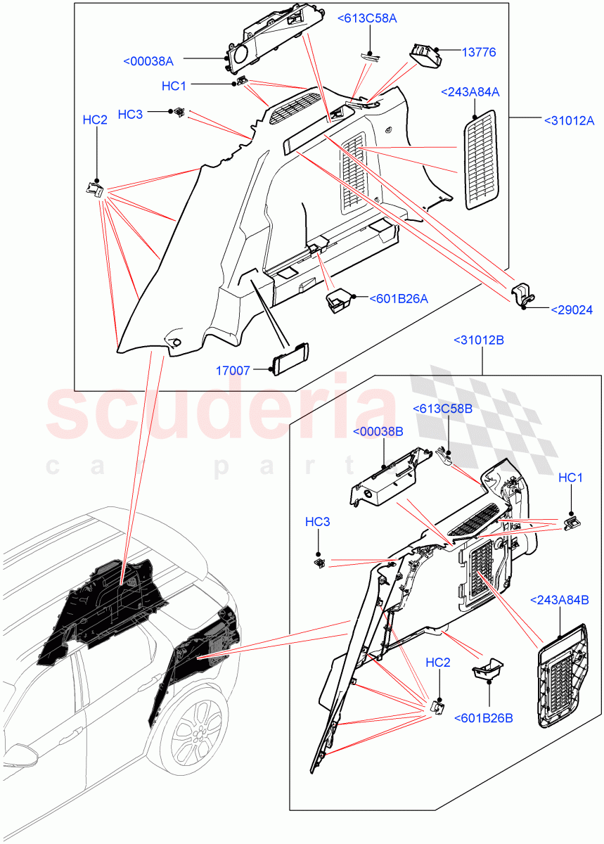 Side Trim (Luggage Compartment) (Changsu (China), 60/40 Load Through With Slide, Climate Control - Chiller Unit, Less Chiller Unit) ((V) FROMFG000001) of Land Rover Land Rover Discovery Sport (2015+) [2.2 Single Turbo Diesel]