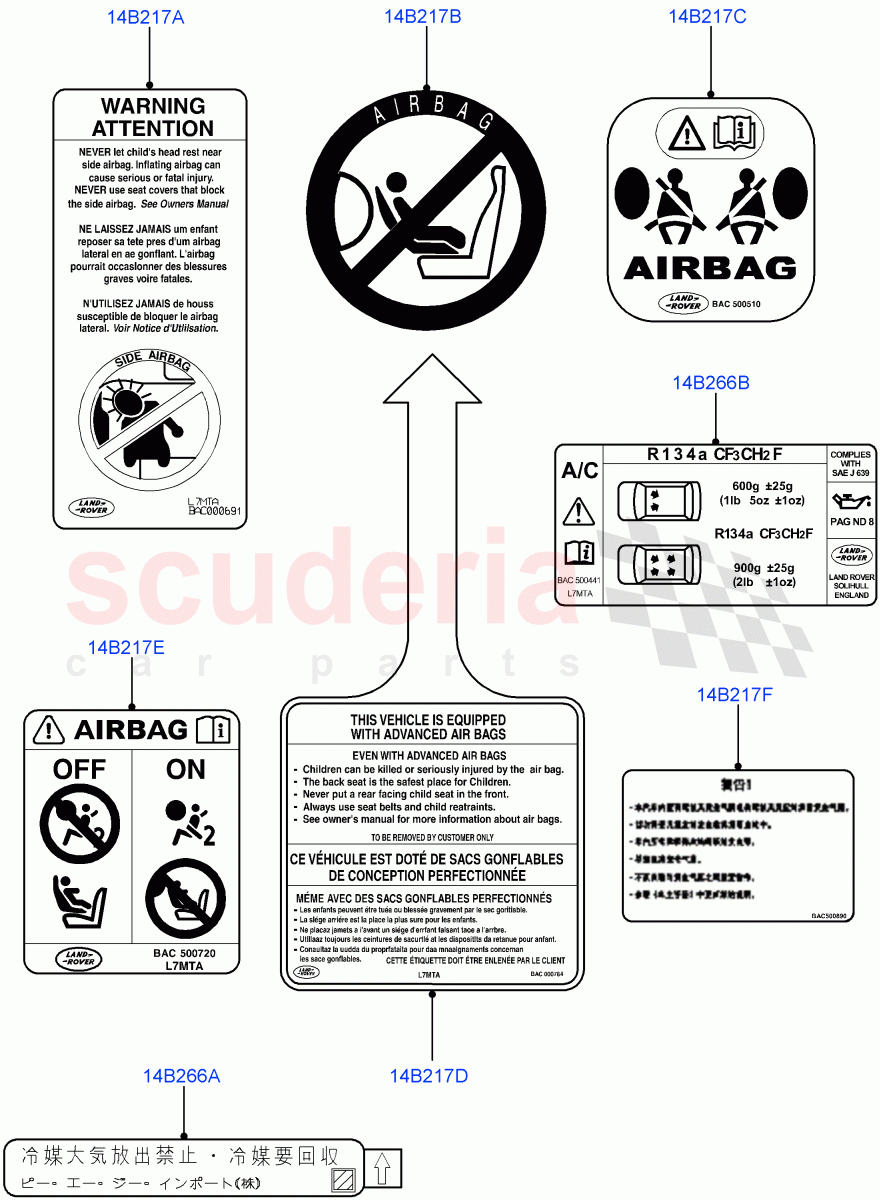 Labels (For Air Bag / Air Conditioning) ((V) TO9A999999) of Land Rover Land Rover Range Rover Sport (2005-2009) [3.6 V8 32V DOHC EFI Diesel]