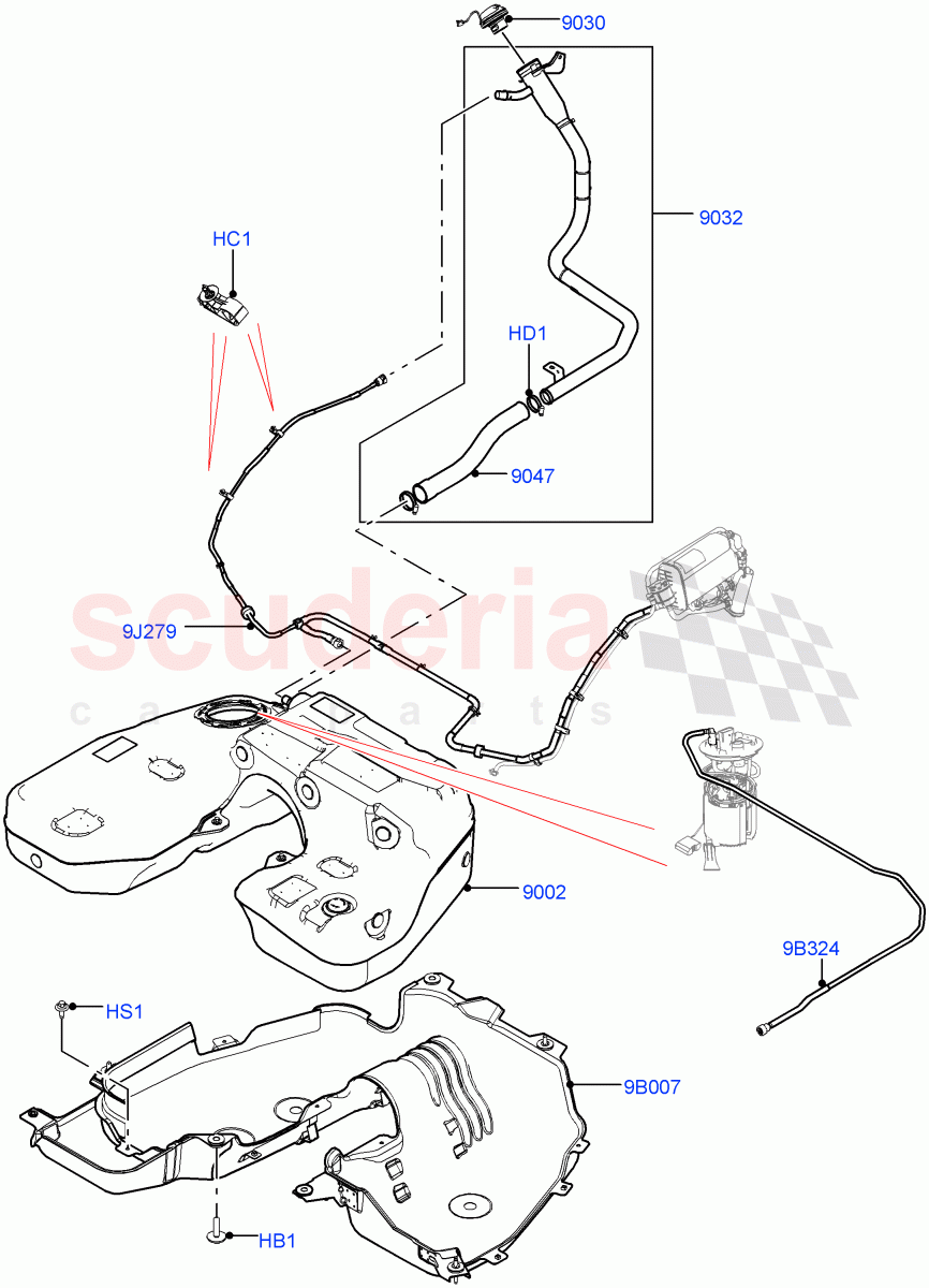 Fuel Tank & Related Parts (Solihull Plant Build) (3.0L DOHC GDI SC V6 PETROL) ((V) FROMHA000001) of Land Rover Land Rover Discovery 5 (2017+) [3.0 DOHC GDI SC V6 Petrol]