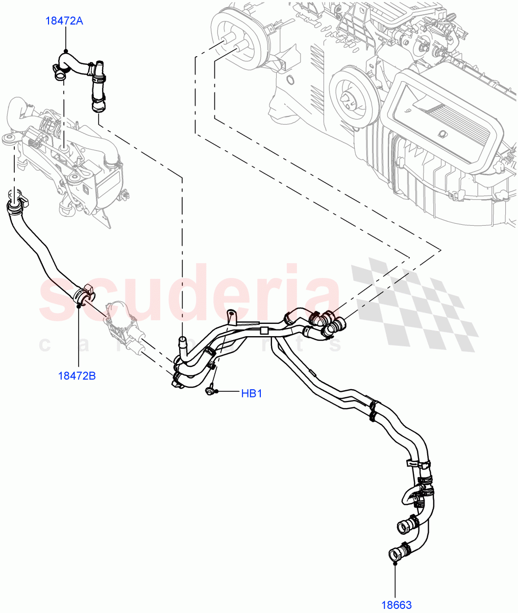 Heater Hoses (Front) (2.0L I4 DSL HIGH DOHC AJ200, With Fuel Fired Heater, With Front Comfort Air Con (IHKA), Park Heating With Remote Control, Premium Air Conditioning-Front/Rear) ((V) FROMHA000001, (V) TOHA999999) of Land Rover Land Rover Range Rover Sport (2014+) [5.0 OHC SGDI SC V8 Petrol]
