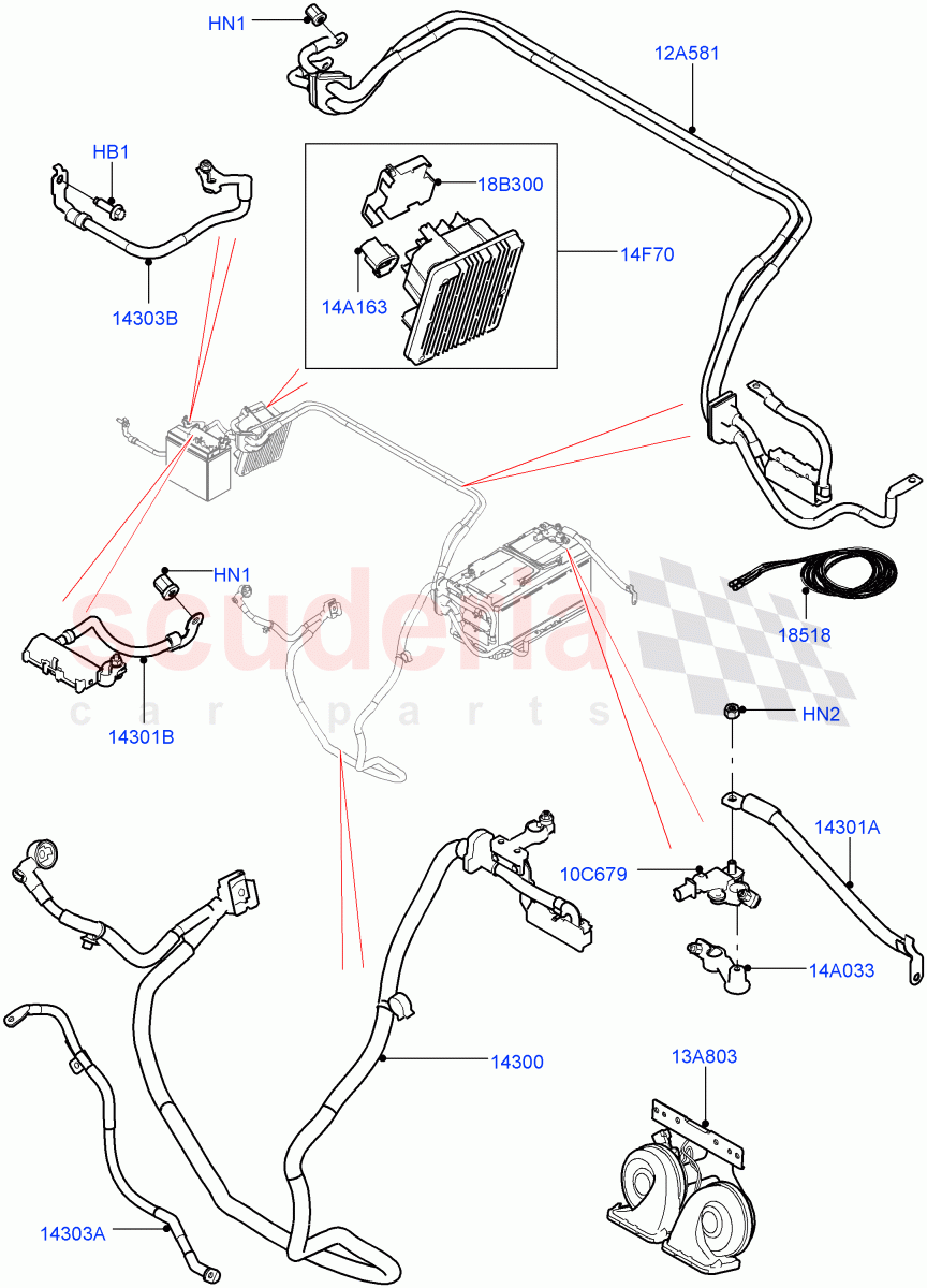 Battery Cables And Horn (RHD) ((V) FROMEA000001) of Land Rover Land Rover Discovery 4 (2010-2016) [2.7 Diesel V6]