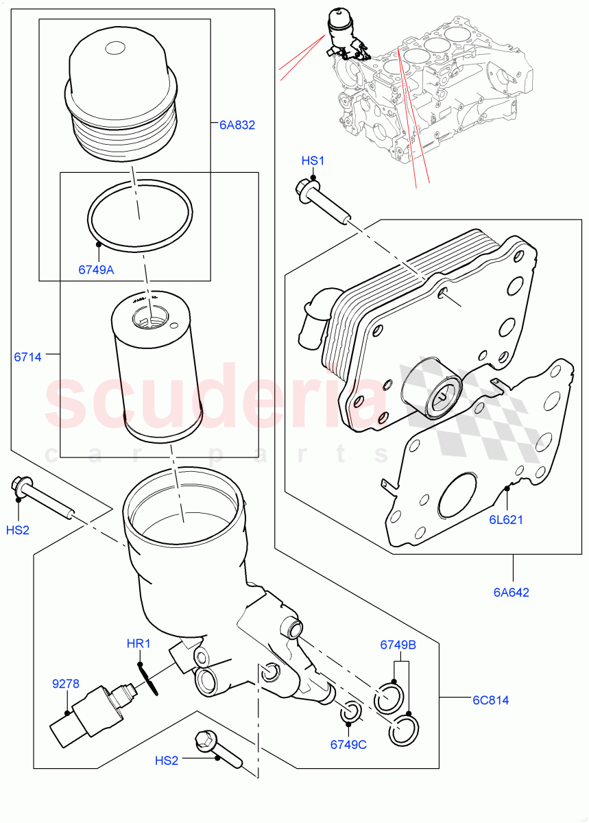 Oil Cooler And Filter (Nitra Plant Build) (2.0L I4 DSL HIGH DOHC AJ200) ((V) FROMK2000001) of Land Rover Land Rover Defender (2020+) [2.0 Turbo Diesel]