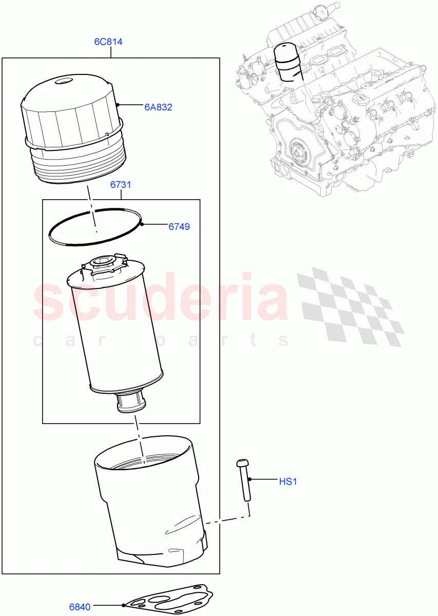 Oil Cooler And Filter (Nitra Plant Build, Filter) (3.0L DOHC GDI SC V6 PETROL) ((V) FROMK2000001) of Land Rover Land Rover Discovery 5 (2017+) [3.0 DOHC GDI SC V6 Petrol]