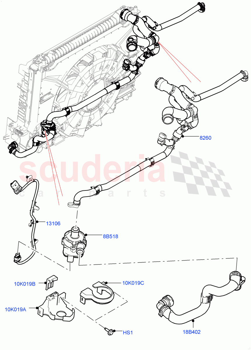 Water Pump (Auxiliary Unit) (3.0L DOHC GDI SC V6 PETROL, With Standard Engine Cooling System) of Land Rover Land Rover Range Rover Velar (2017+) [3.0 DOHC GDI SC V6 Petrol]