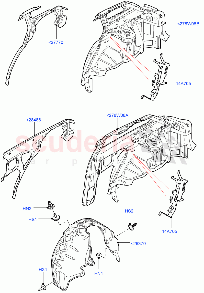 Side Panels - Inner (Rear) (Halewood (UK)) of Land Rover Land Rover Range Rover Evoque (2012-2018) [2.2 Single Turbo Diesel]