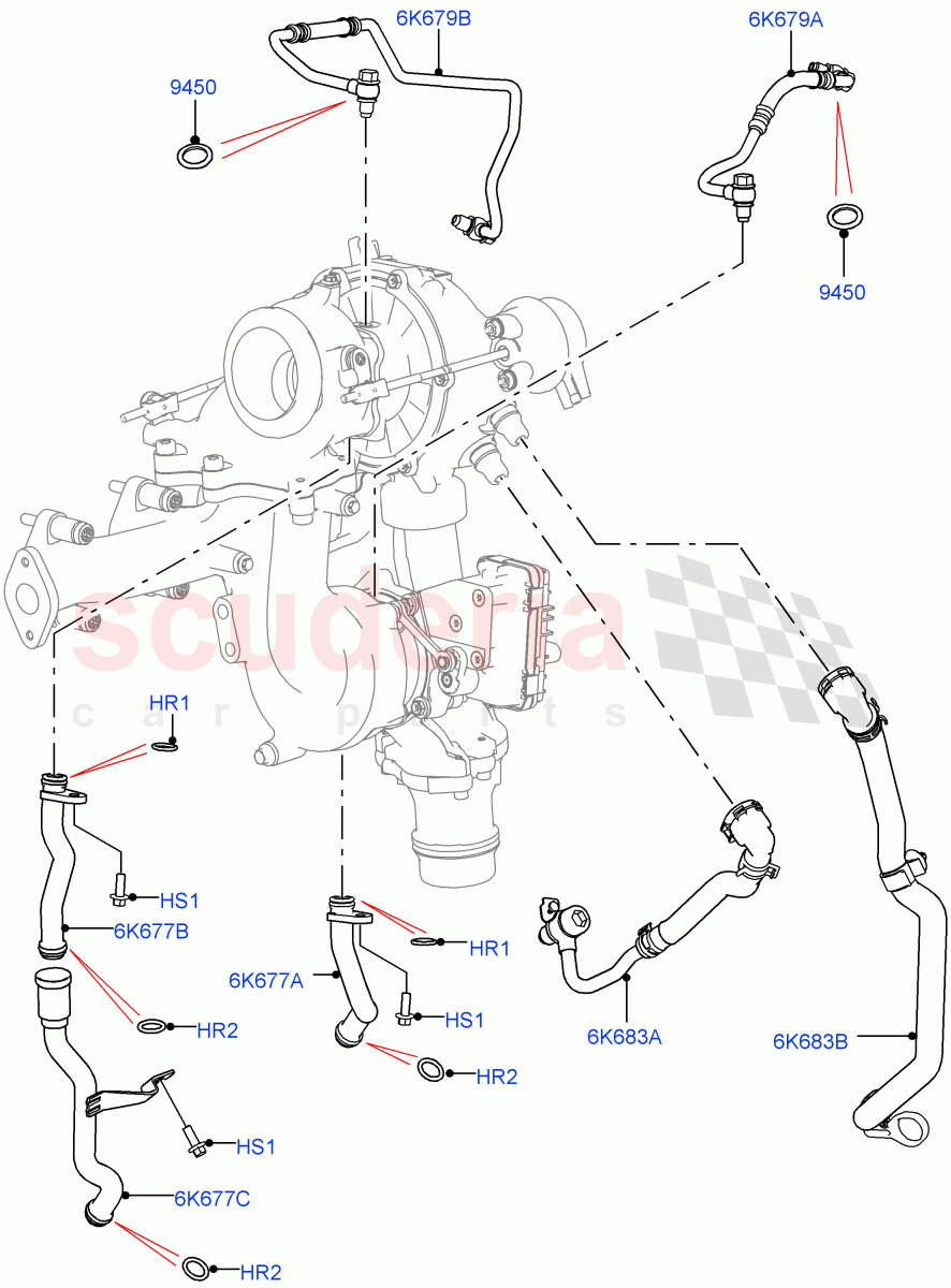 Turbocharger (Lubrication And Cooling, Solihull Plant Build) (2.0L I4 DSL HIGH DOHC AJ200) ((V) FROMHA000001) of Land Rover Land Rover Range Rover Sport (2014+) [2.0 Turbo Diesel]