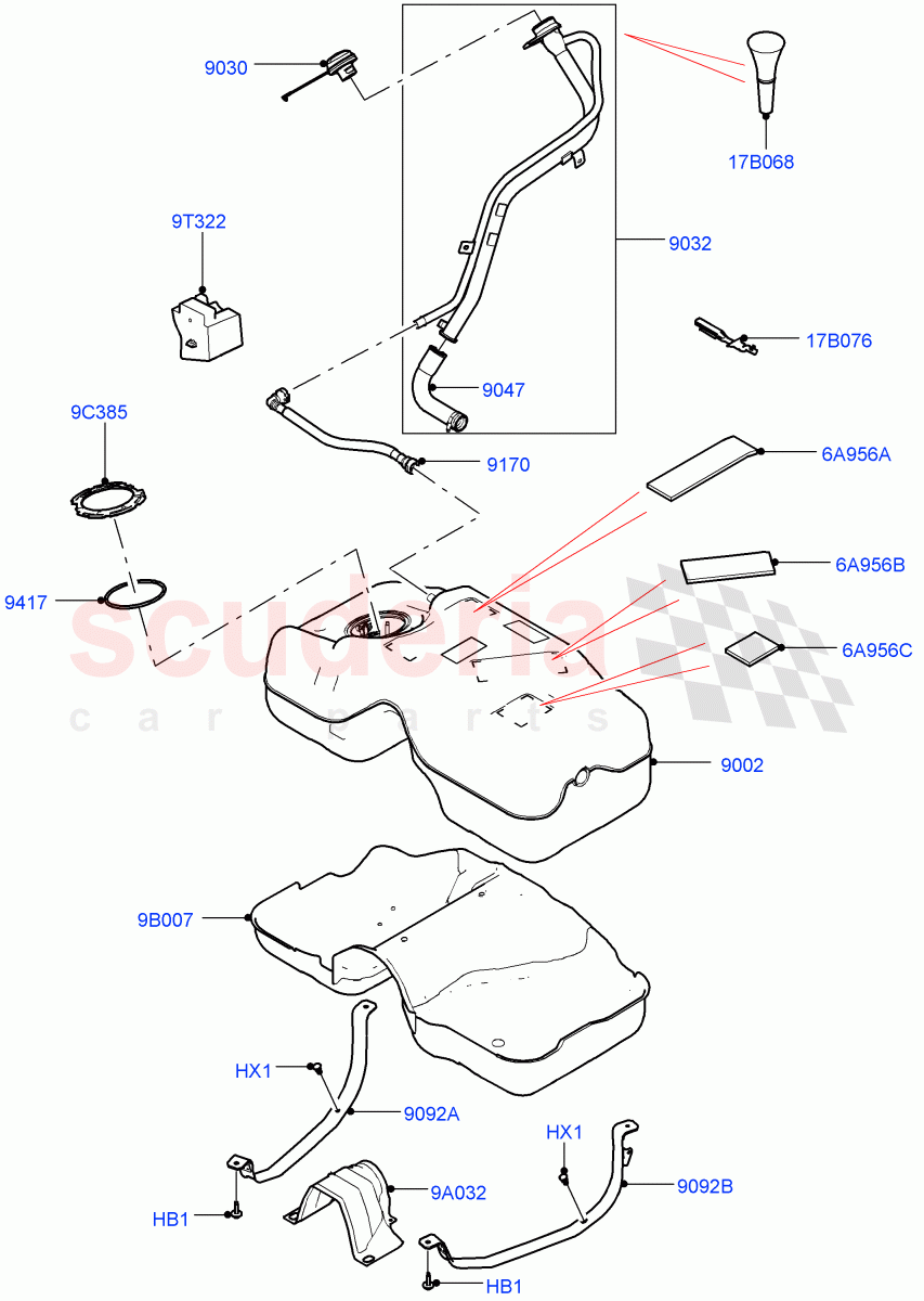 Fuel Tank & Related Parts (2.0L I4 DSL MID DOHC AJ200, Itatiaia (Brazil), Less Emission Tank, 2.0L I4 DSL HIGH DOHC AJ200) ((V) FROMGT000001) of Land Rover Land Rover Discovery Sport (2015+) [2.0 Turbo Diesel]