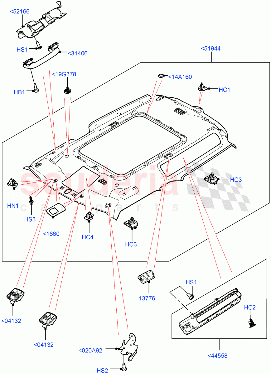 Headlining And Sun Visors (Headlining) (Short Wheelbase, With Roof Conversion-Panorama Power, Roof - Canvas Folding) of Land Rover Land Rover Defender (2020+) [3.0 I6 Turbo Diesel AJ20D6]