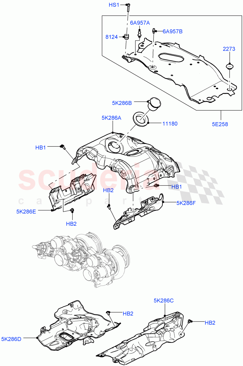 Turbocharger (Heatshields) (4.4 V8 Turbo Petrol (NC10)) of Land Rover Land Rover Range Rover (2022+) [4.4 V8 Turbo Petrol NC10]
