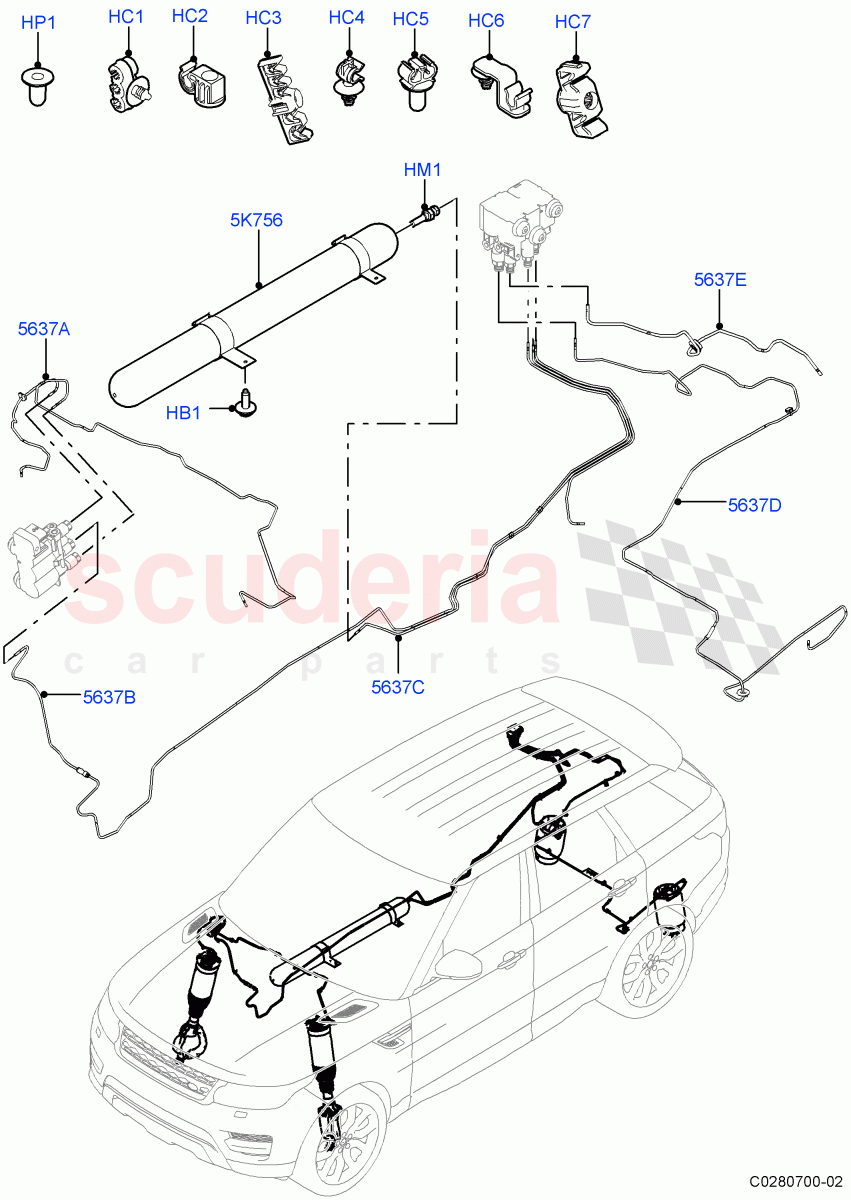 Air Suspension Compressor And Lines (With Four Corner Air Suspension, Sport Suspension w/ARC, Electronic Air Suspension With ACE, With Performance Suspension) ((V) FROMJA000001) of Land Rover Land Rover Range Rover Sport (2014+) [3.0 DOHC GDI SC V6 Petrol]