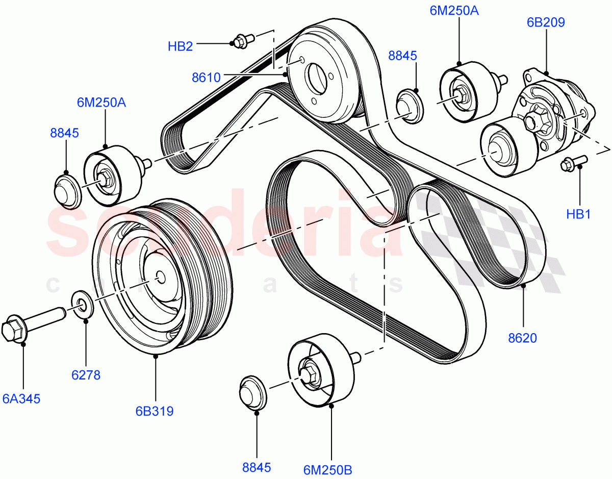 Pulleys And Drive Belts (3.6L V8 32V DOHC EFi Diesel Lion) ((V) FROMAA000001) of Land Rover Land Rover Range Rover (2010-2012) [3.6 V8 32V DOHC EFI Diesel]